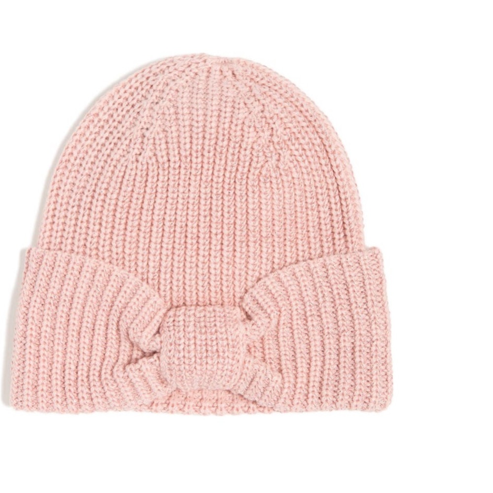 Kate Spade Metallic Bow Knit Beanie in English Rose (Light Pink)